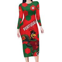 Custom Portugal 2024 Football Long Sleeve Bodycon Dress 2024 Go Champions - Wonder Print Shop