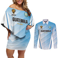 Custom Rugby Guatemala Couples Matching Off Shoulder Short Dress and Long Sleeve Button Shirt Jaguares Go Champions