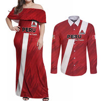 Custom Rugby Peru Couples Matching Off Shoulder Maxi Dress and Long Sleeve Button Shirt Los Tumis Go Champions
