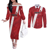 Custom Rugby Peru Couples Matching Off The Shoulder Long Sleeve Dress and Long Sleeve Button Shirt Los Tumis Go Champions