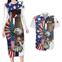 Personalized USA 4th Of July Couples Matching Long Sleeve Bodycon Dress and Hawaiian Shirt United State Eagle Liberty Bell