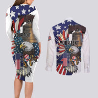 Personalized USA 4th Of July Couples Matching Long Sleeve Bodycon Dress and Long Sleeve Button Shirt United State Eagle Liberty Bell