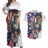 Personalized USA 4th Of July Couples Matching Off Shoulder Maxi Dress and Hawaiian Shirt United State Eagle Liberty Bell