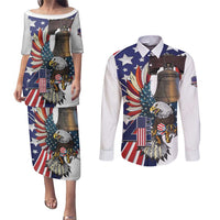Personalized USA 4th Of July Couples Matching Puletasi and Long Sleeve Button Shirt United State Eagle Liberty Bell