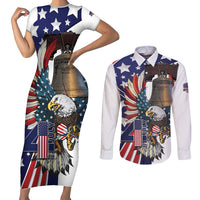 Personalized USA 4th Of July Couples Matching Short Sleeve Bodycon Dress and Long Sleeve Button Shirt United State Eagle Liberty Bell