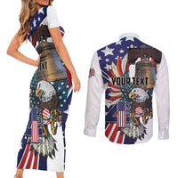 Personalized USA 4th Of July Couples Matching Short Sleeve Bodycon Dress and Long Sleeve Button Shirt United State Eagle Liberty Bell