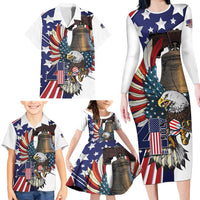 Personalized USA 4th Of July Family Matching Long Sleeve Bodycon Dress and Hawaiian Shirt United State Eagle Liberty Bell