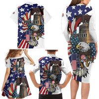 Personalized USA 4th Of July Family Matching Long Sleeve Bodycon Dress and Hawaiian Shirt United State Eagle Liberty Bell