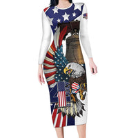 Personalized USA 4th Of July Family Matching Long Sleeve Bodycon Dress and Hawaiian Shirt United State Eagle Liberty Bell