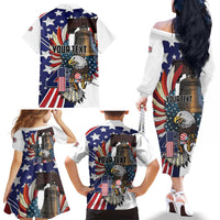 Personalized USA 4th Of July Family Matching Off The Shoulder Long Sleeve Dress and Hawaiian Shirt United State Eagle Liberty Bell