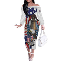 Personalized USA 4th Of July Family Matching Off The Shoulder Long Sleeve Dress and Hawaiian Shirt United State Eagle Liberty Bell
