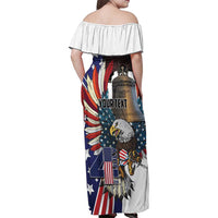 Personalized USA 4th Of July Family Matching Off Shoulder Maxi Dress and Hawaiian Shirt United State Eagle Liberty Bell