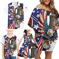 Personalized USA 4th Of July Family Matching Off Shoulder Short Dress and Hawaiian Shirt United State Eagle Liberty Bell