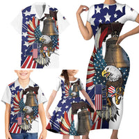 Personalized USA 4th Of July Family Matching Short Sleeve Bodycon Dress and Hawaiian Shirt United State Eagle Liberty Bell