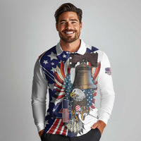 Personalized USA 4th Of July Long Sleeve Polo Shirt United State Eagle Liberty Bell
