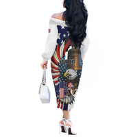 Personalized USA 4th Of July Off The Shoulder Long Sleeve Dress United State Eagle Liberty Bell