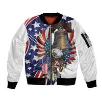 Personalized USA 4th Of July Sleeve Zip Bomber Jacket United State Eagle Liberty Bell