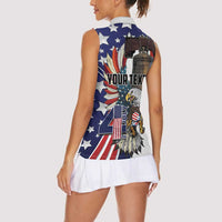 Personalized USA 4th Of July Women Sleeveless Polo Shirt United State Eagle Liberty Bell
