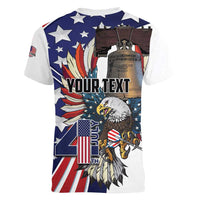 Personalized USA 4th Of July Women V-Neck T-Shirt United State Eagle Liberty Bell