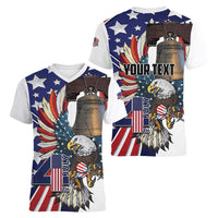 Personalized USA 4th Of July Women V-Neck T-Shirt United State Eagle Liberty Bell