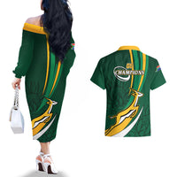 South Africa Rugby Couples Matching Off The Shoulder Long Sleeve Dress and Hawaiian Shirt Springboks Go Champions World Cup 2023 - Wonder Print Shop