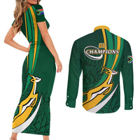 South Africa Rugby Couples Matching Short Sleeve Bodycon Dress and Long Sleeve Button Shirts Springboks Go Champions World Cup 2023 - Wonder Print Shop