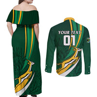 Personalised South Africa Rugby Couples Matching Off Shoulder Maxi Dress and Long Sleeve Button Shirts Springboks Go Champions World Cup 2023 - Wonder Print Shop
