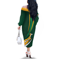 Personalised South Africa Rugby Off The Shoulder Long Sleeve Dress Springboks Go Champions World Cup 2023 - Wonder Print Shop