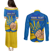 Personalised Ukraine Independence Day Couples Matching Puletasi Dress and Long Sleeve Button Shirts Ukrainian Trident Special Version - Wonder Print Shop