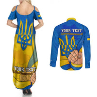 Personalised Ukraine Independence Day Couples Matching Summer Maxi Dress and Long Sleeve Button Shirts Ukrainian Trident Special Version - Wonder Print Shop