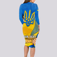 Personalised Ukraine Independence Day Long Sleeve Bodycon Dress Ukrainian Trident Special Version - Wonder Print Shop