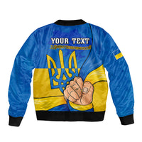 Personalised Ukraine Independence Day Sleeve Zip Bomber Jacket Ukrainian Trident Special Version - Wonder Print Shop