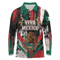 Personalized Viva Mexico Long Sleeve Polo Shirt Happy Independence Day