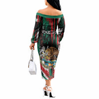 Personalized Viva Mexico Off The Shoulder Long Sleeve Dress Happy Independence Day