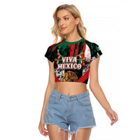 Personalized Viva Mexico Raglan Cropped T Shirt Happy Independence Day