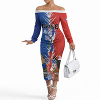 Personalized Chile Flag Map Off The Shoulder Long Sleeve Dress Happy Independence Day