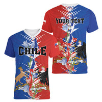 Personalized Chile Flag Map Women V-Neck T-Shirt Happy Independence Day