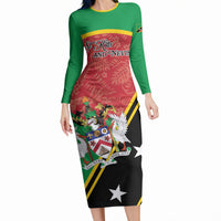 Personalized Saint Kitts and Nevis Long Sleeve Bodycon Dress Happy Independence Day