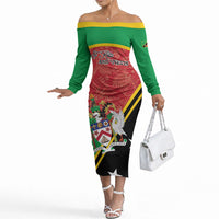 Personalized Saint Kitts and Nevis Off The Shoulder Long Sleeve Dress Happy Independence Day