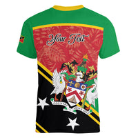 Personalized Saint Kitts and Nevis Women V-Neck T-Shirt Happy Independence Day