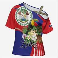 Personalized Belize Toucan Tropical Cross Shoulder Shirt Happy Independence Day