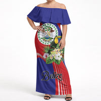 Personalized Belize Toucan Tropical Off Shoulder Maxi Dress Happy Independence Day