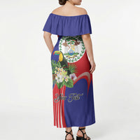 Personalized Belize Toucan Tropical Off Shoulder Maxi Dress Happy Independence Day