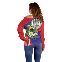 Personalized Belize Toucan Tropical Off Shoulder Sweater Happy Independence Day