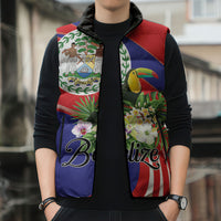 Personalized Belize Toucan Tropical Sleeveless Puffer Jacket Happy Independence Day