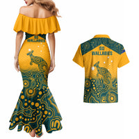 Australia Rugby Couples Matching Mermaid Dress and Hawaiian Shirt Wallabies Aboriginal Pattern - Wonder Print Shop