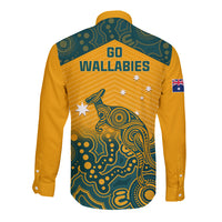 Australia Rugby Long Sleeve Button Shirt Wallabies Aboriginal Pattern - Wonder Print Shop