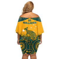 Australia Rugby Off Shoulder Short Dress Wallabies Aboriginal Pattern - Wonder Print Shop