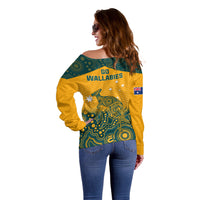 Australia Rugby Off Shoulder Sweater Wallabies Aboriginal Pattern - Wonder Print Shop