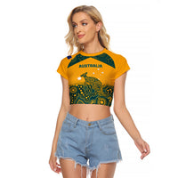 Australia Rugby Raglan Cropped T Shirt Wallabies Aboriginal Pattern - Wonder Print Shop